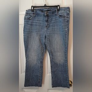 Old Navy Women's Blue Flare Midrise Cropped Jeans W/ Raw Edge Hem